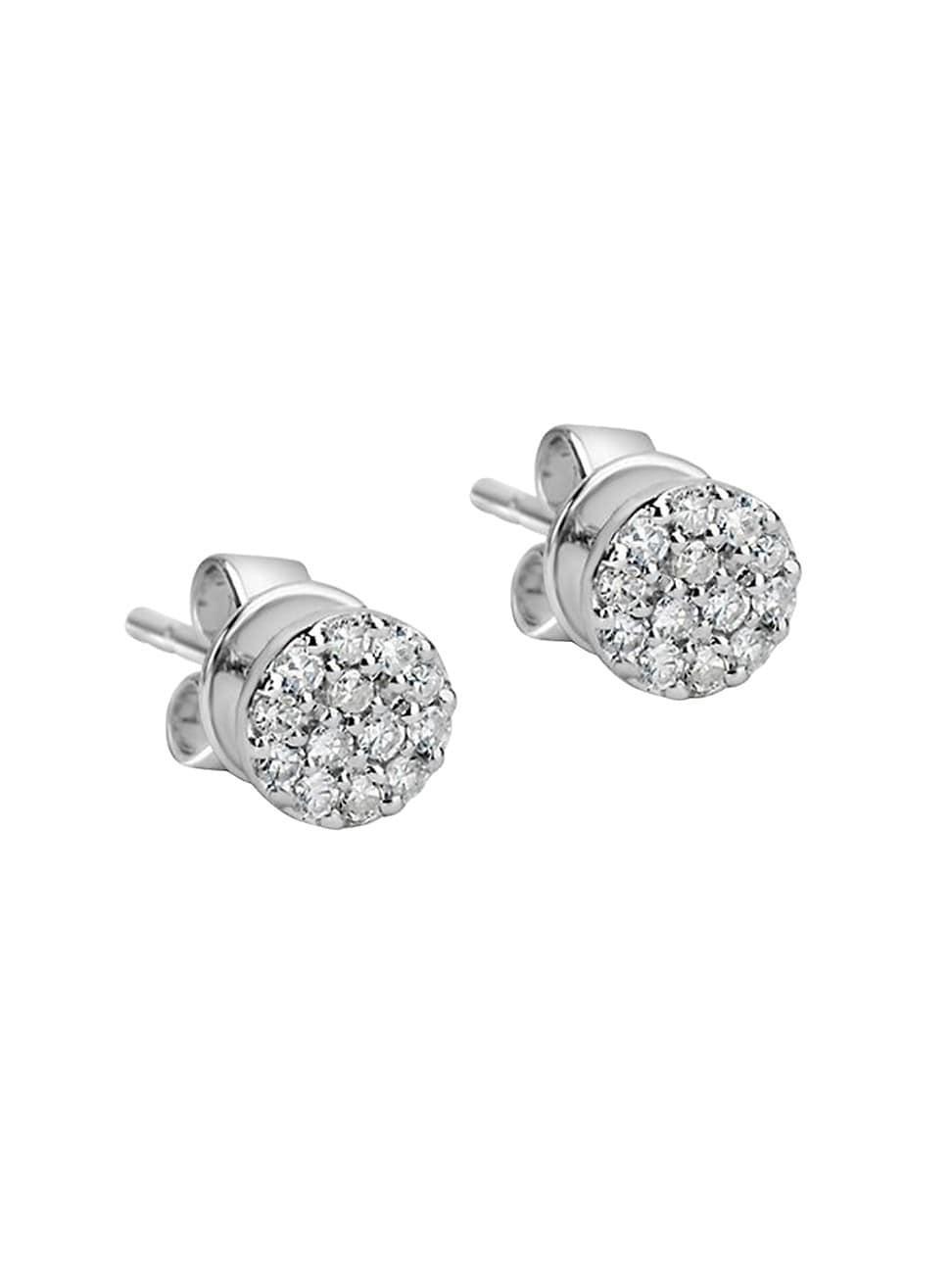 Womens 14K White Gold & Diamond Pav Stud Earrings Product Image