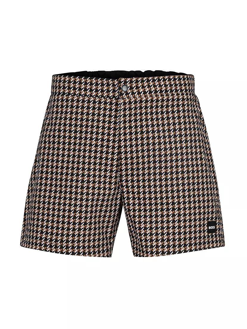 Quick-Drying Swim Shorts With Hounstooth Pattern Product Image