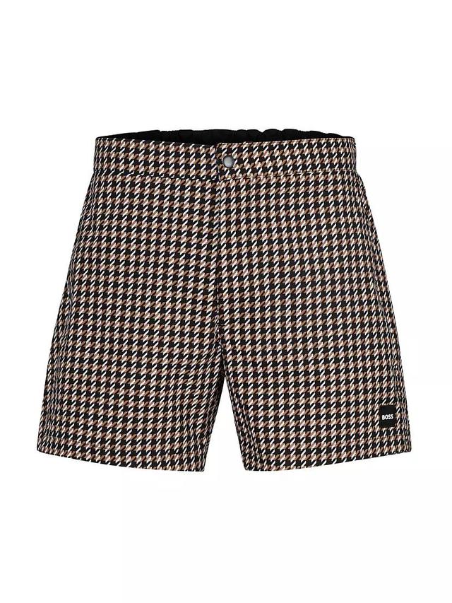 Quick-Drying Swim Shorts With Hounstooth Pattern Product Image