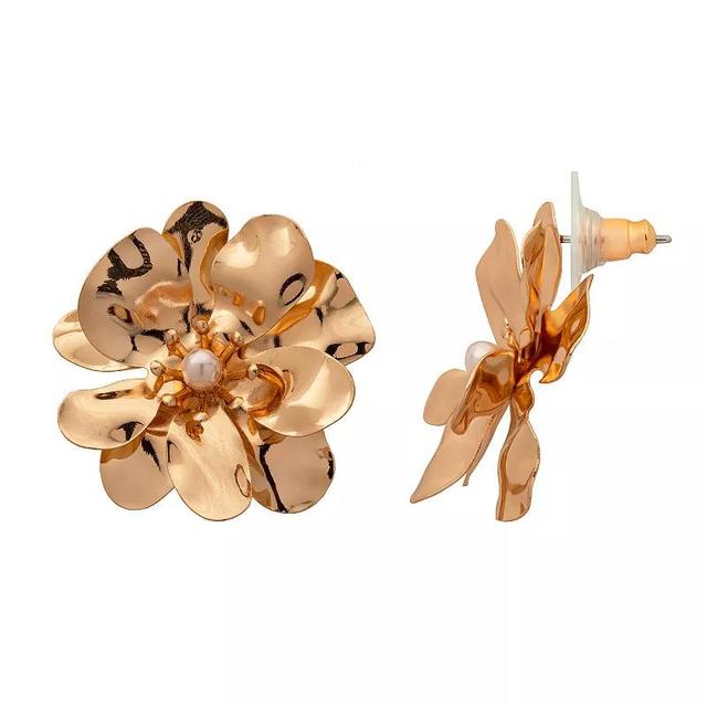 Emberly Gold Tone Flower Simulated Pearl Earrings, Womens, White Product Image