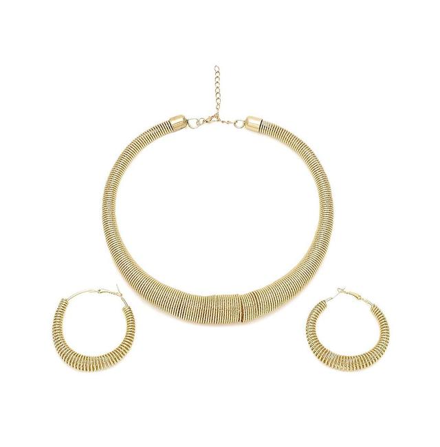 Sohi Womens Gold Ribbed Wire Necklace And Earrings (Set Of 2) Product Image