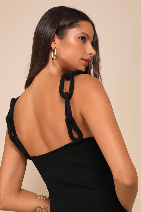 Luxurious Links Black Chain Strap Bodycon Midi Dress Product Image