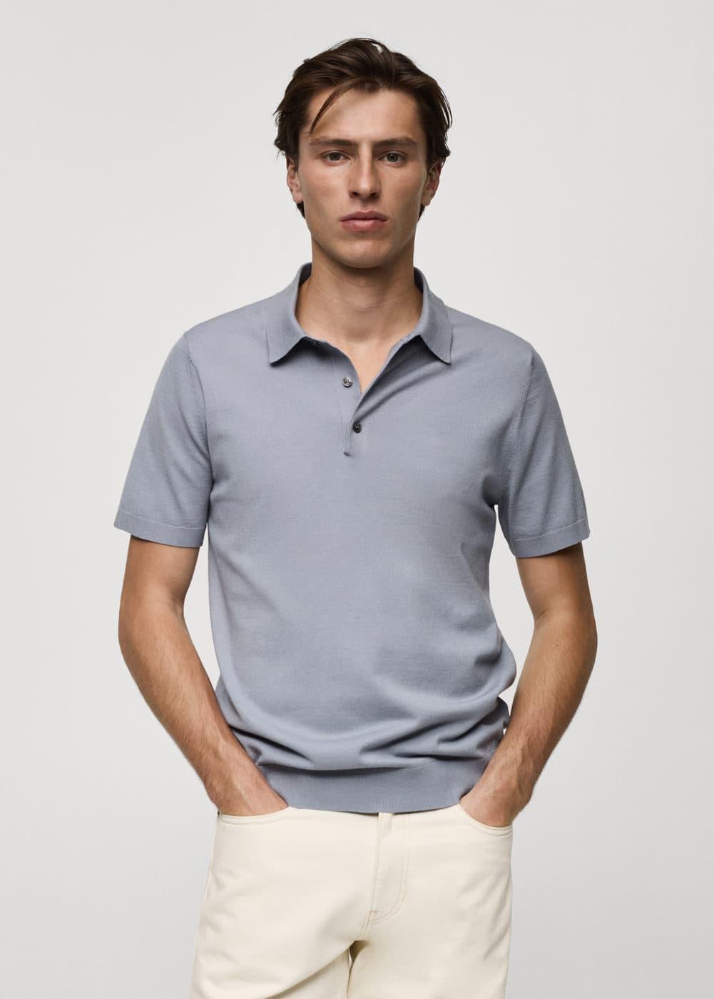 MANGO MAN - Fine-knit polo shirt china blueMen Product Image