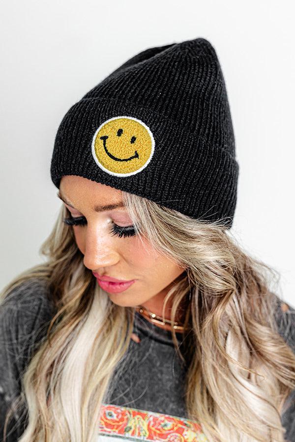 Friendly Smiles Knit Beanie in Black Product Image