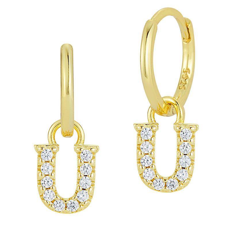 Sunkissed Sterling Cubic Zirconia 14k Gold Plated Initial Drop Earrings, Womens Product Image