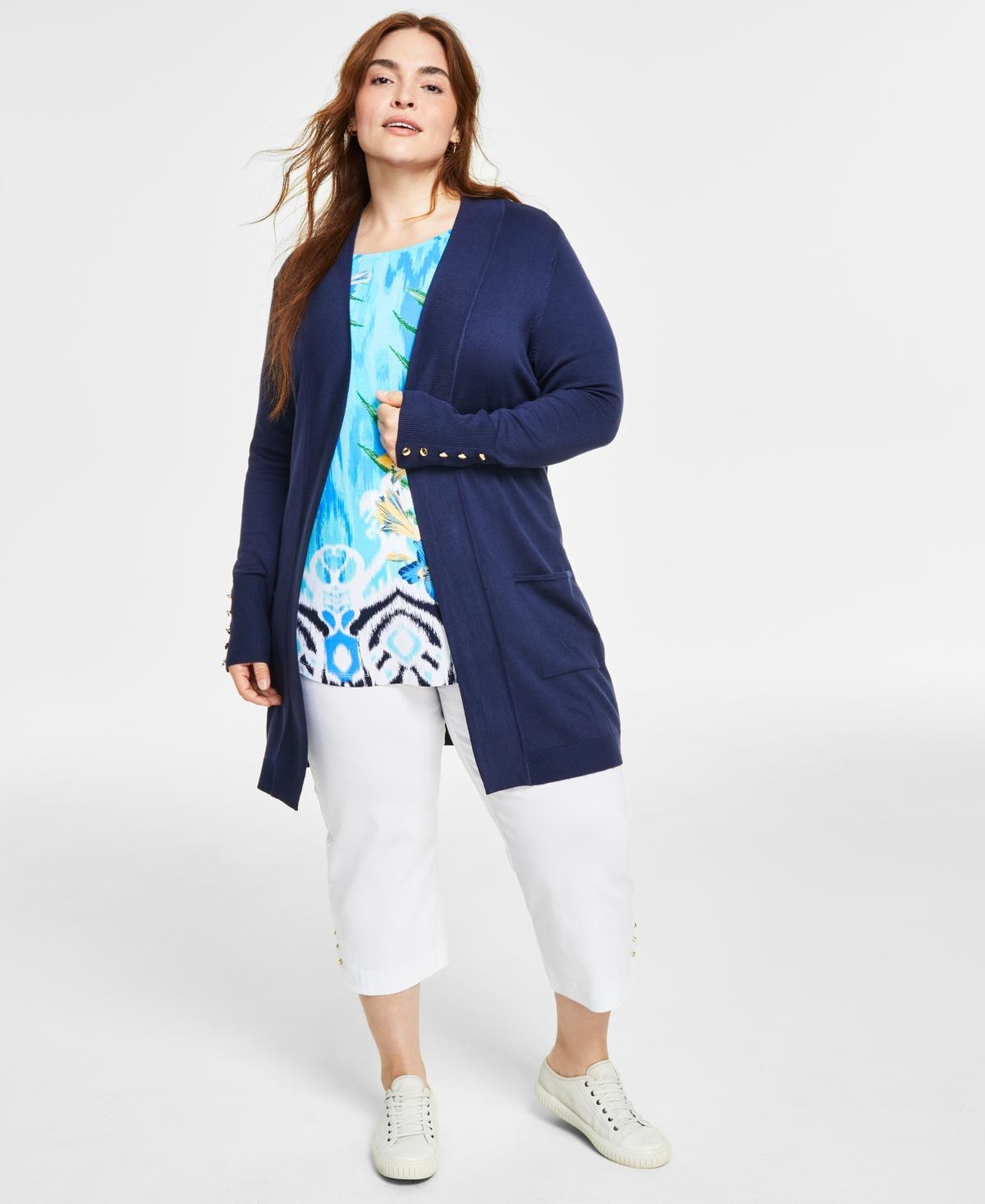 Jm Collection Plus Size Open-Front Long-Sleeve Cardigan, Created for Macys Product Image