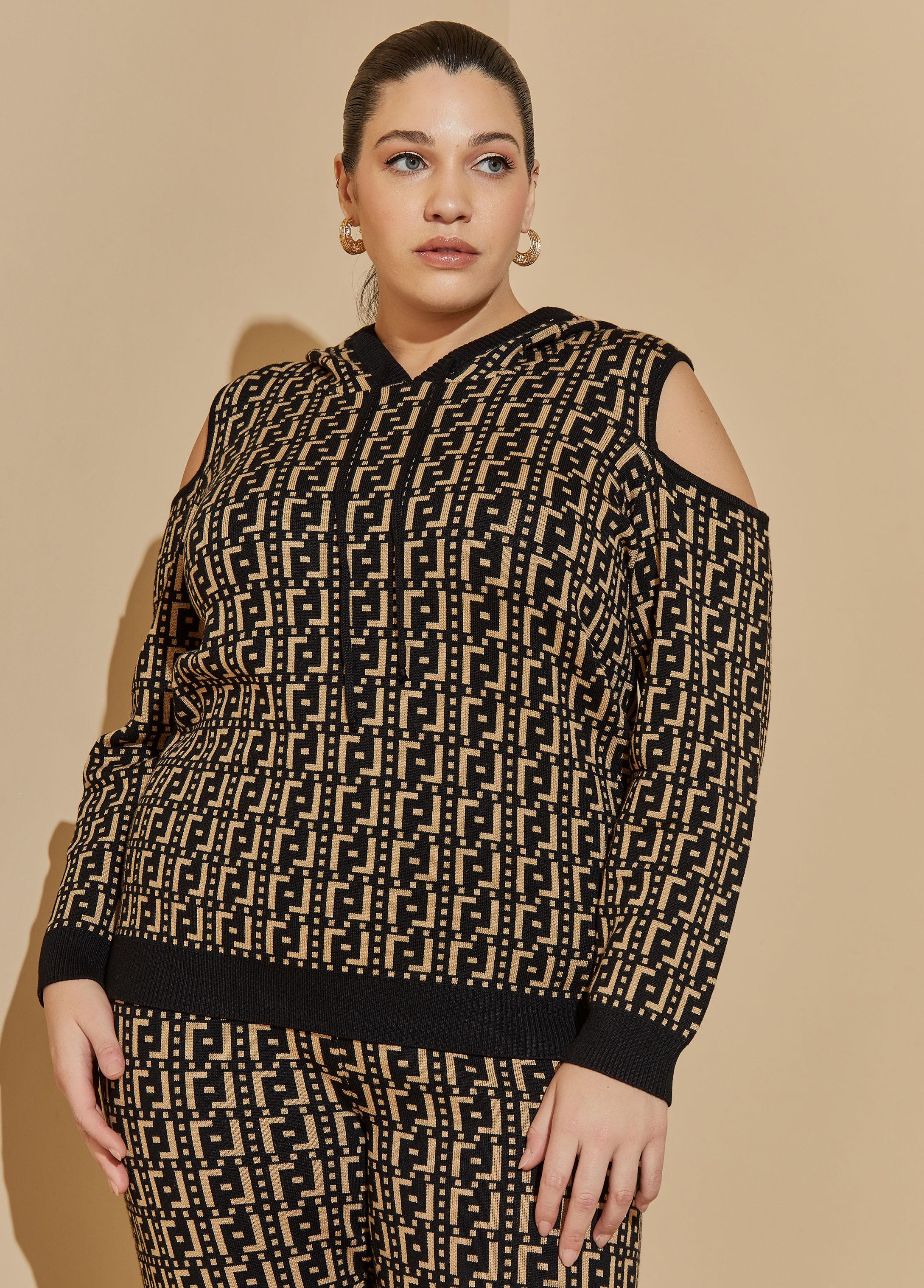 Plus Size Cold Shoulder Intarsia Sweater Ashley Stewart Product Image