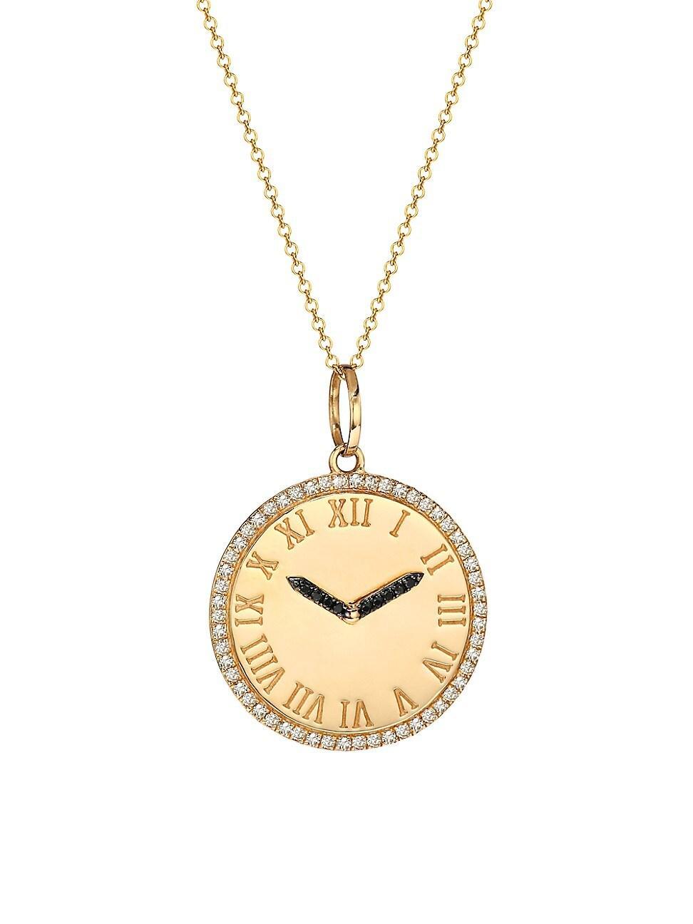 Womens 14K Yellow Gold & Diamond Clock Pendant Necklace Product Image