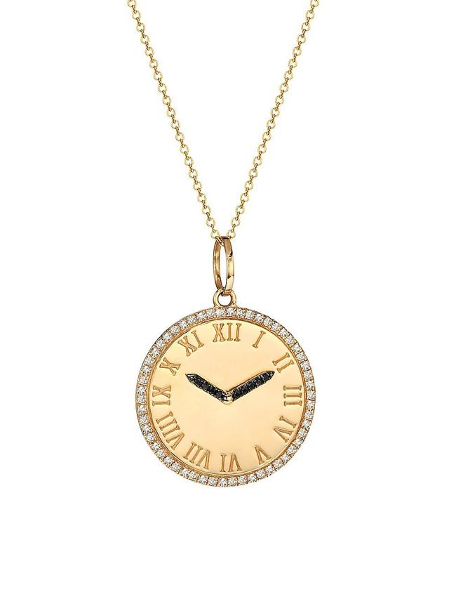 Womens 14K Yellow Gold & Diamond Clock Pendant Necklace Product Image