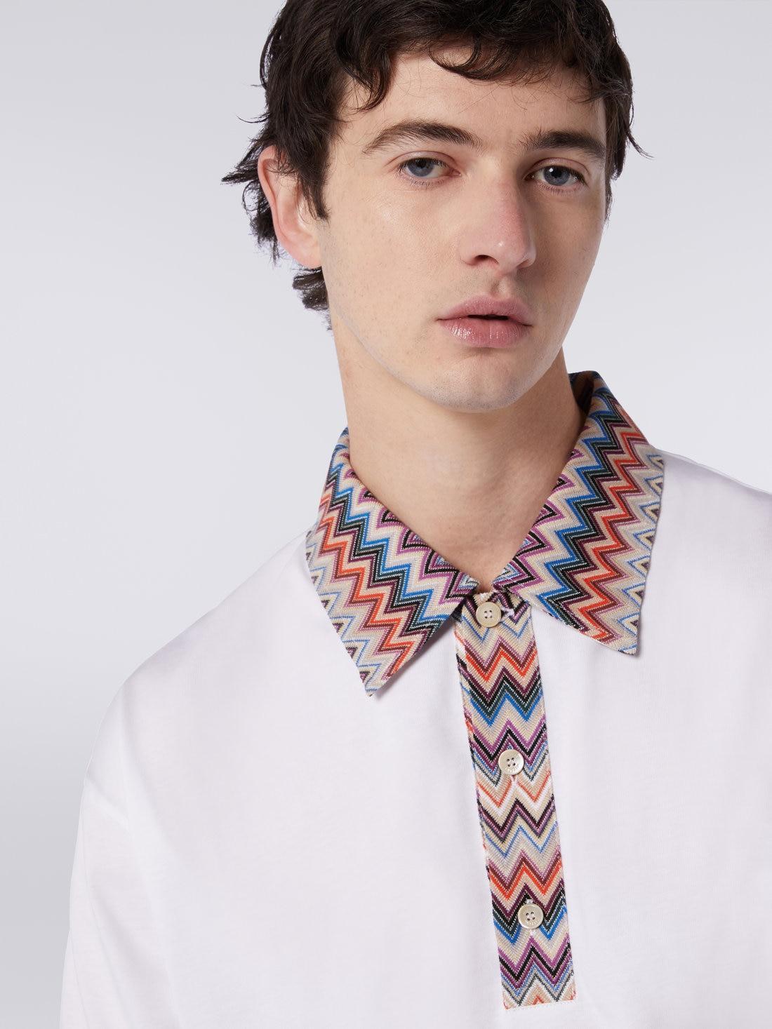 Short-sleeved cotton jersey polo shirt with zigzag inserts Multicoloured | Missoni Product Image