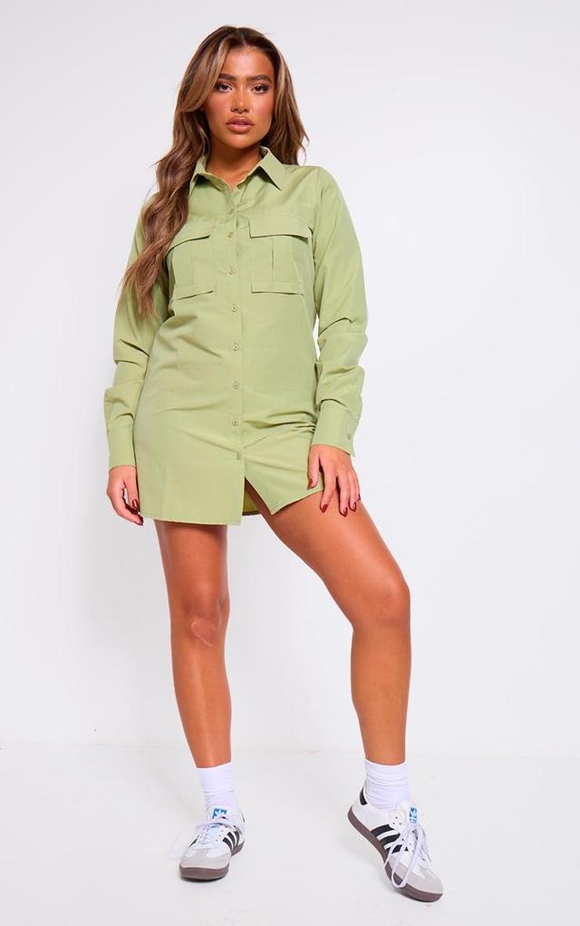 Khaki Woven Pocket Detail Oversized Shirt Dress Product Image