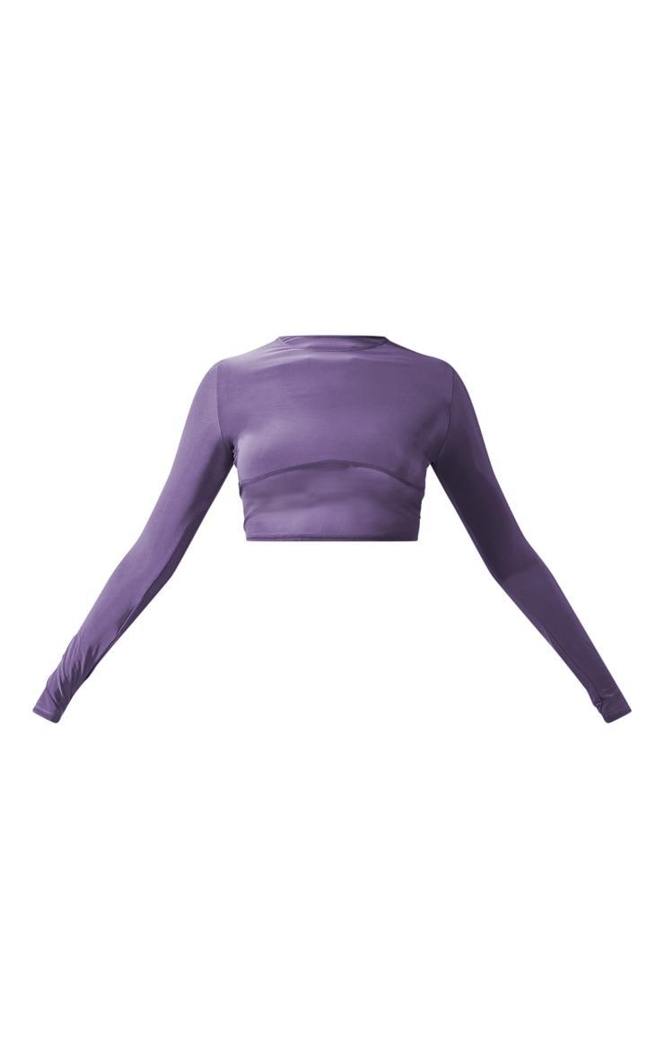 Charcoal Contrast Fabric Long Sleeve Crop Top Product Image