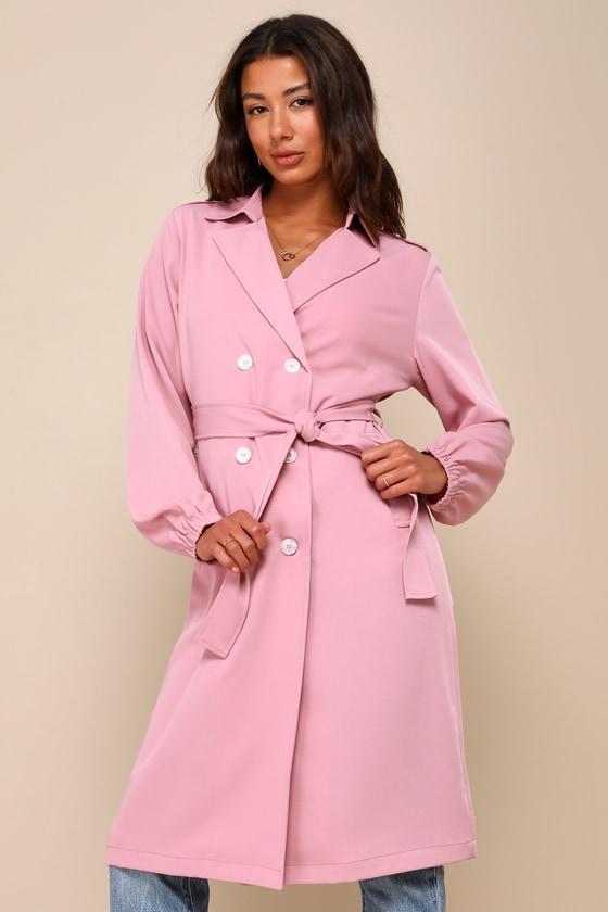 Cuter Weather Dusty Rose Pink Twill Double Breasted Trench Coat Product Image