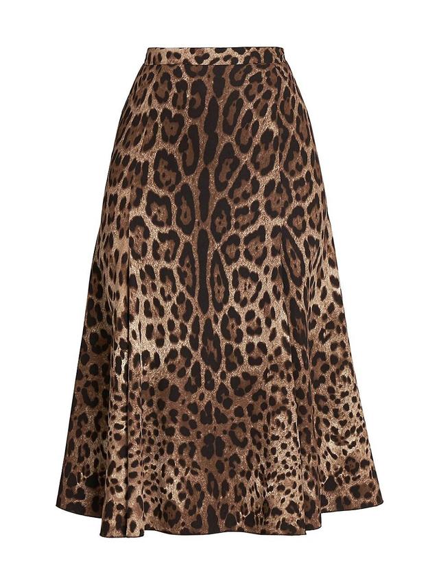 Dolce & Gabbana Leopard Print Stretch Cady A-Line Skirt Product Image