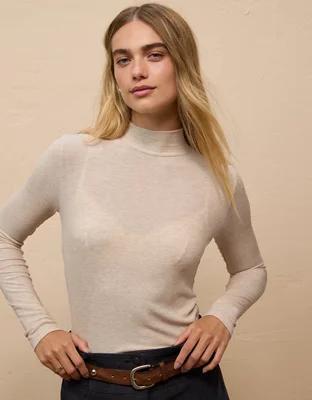 AE Soft & Sexy Long-Sleeve Mock Neck T-Shirt Product Image