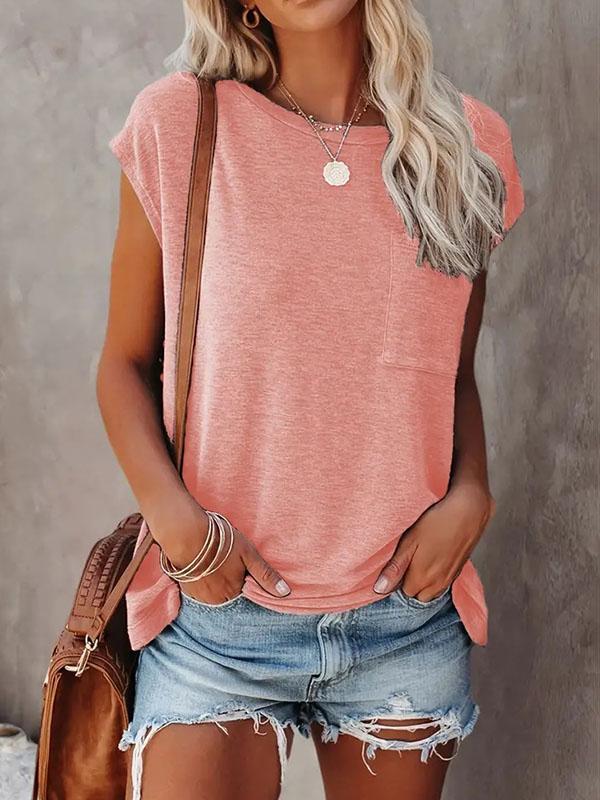 Loose Short Sleeves Solid Color Round-Neck T-Shirts Tops Product Image