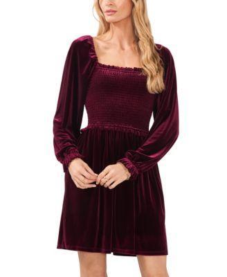 Women's Velvet Smocked Bodice Long Sleeve Dress product image