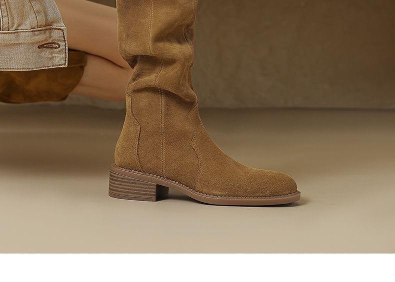 Faux Suede Chunky Heel Tall Boots Product Image