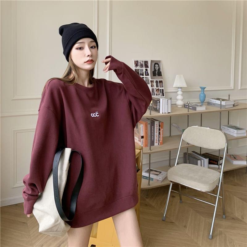 Drop Shoulder Round Neck Lettering Oversized Pullover Product Image