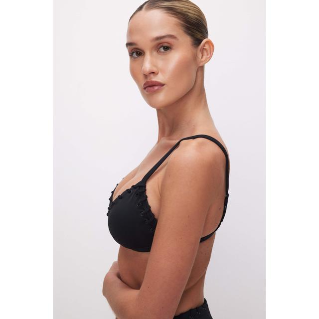 Womens Whip Stitch Compression Triangle Bikini Top | Black, Size XL | Good American by Khlo Kardashian Product Image