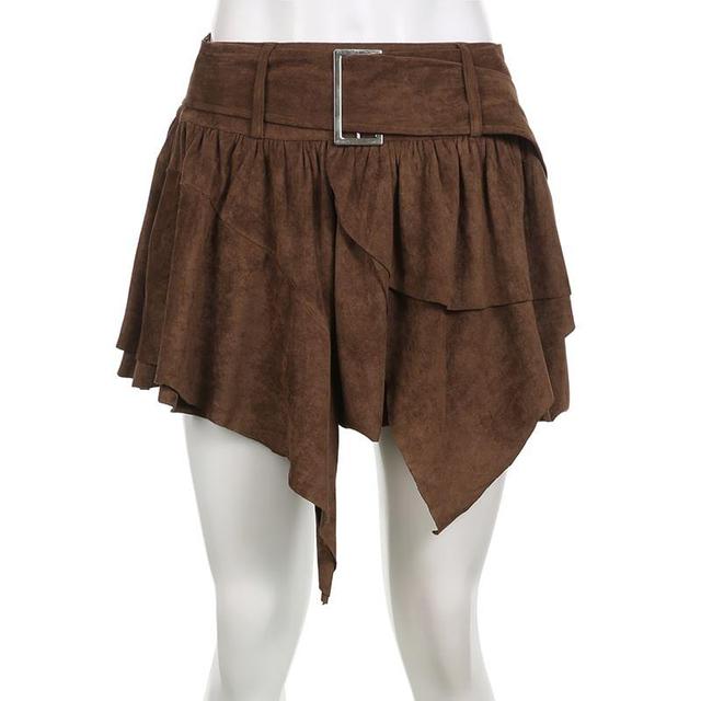 High Rise Belted Asymmetrical Mini A-Line Skirt Product Image