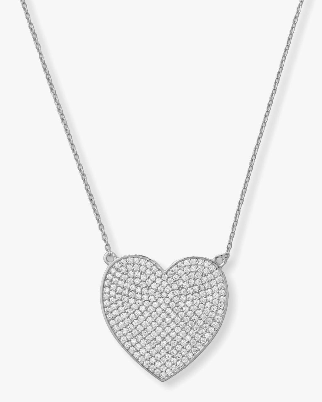 XL You Have My Whole Heart Pavé Necklace 15" - Silver|White Diamondettes Product Image