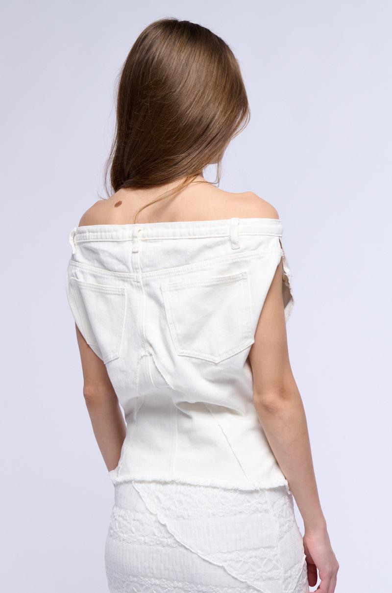 THE WAY I WANT OFF SHOULDER DENIM TOP IN WHITE Product Image