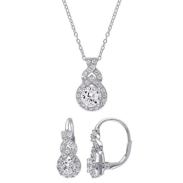 Stella Grace Sterling Silver Lab-Created White Sapphire Halo Pendant Necklace & Earring Set, Womens Product Image