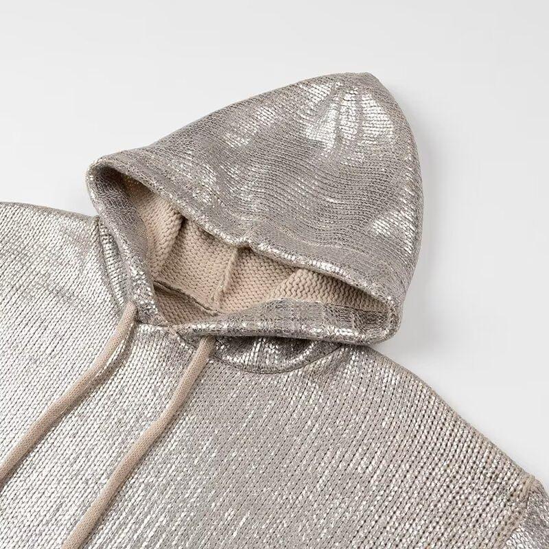 Metallic Drawstring Knit Hoodie product image