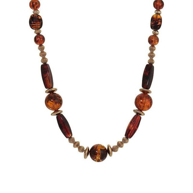 1928 Gold Tone Brown Tortoise Bead Necklace, Womens Product Image