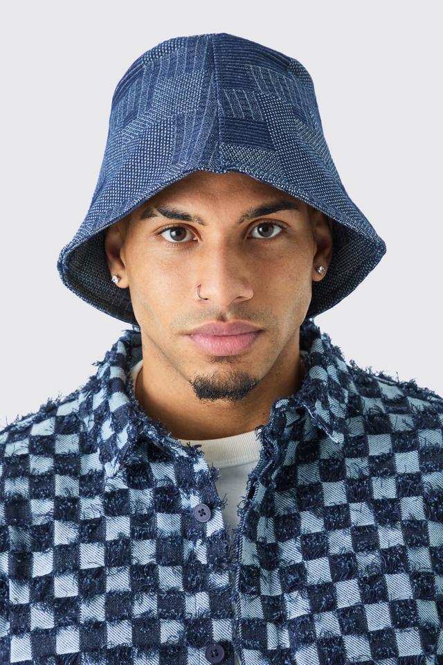 Denim Patchwork Bucket Hat | boohooMAN USA Product Image