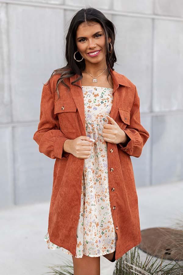 Lattes At The Lodge Corduroy Dress In Rust Product Image