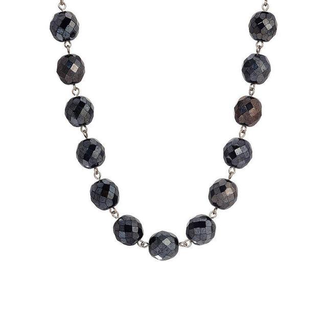 1928 Faceted Glass Bead Strand Necklace, Womens, Gray Product Image