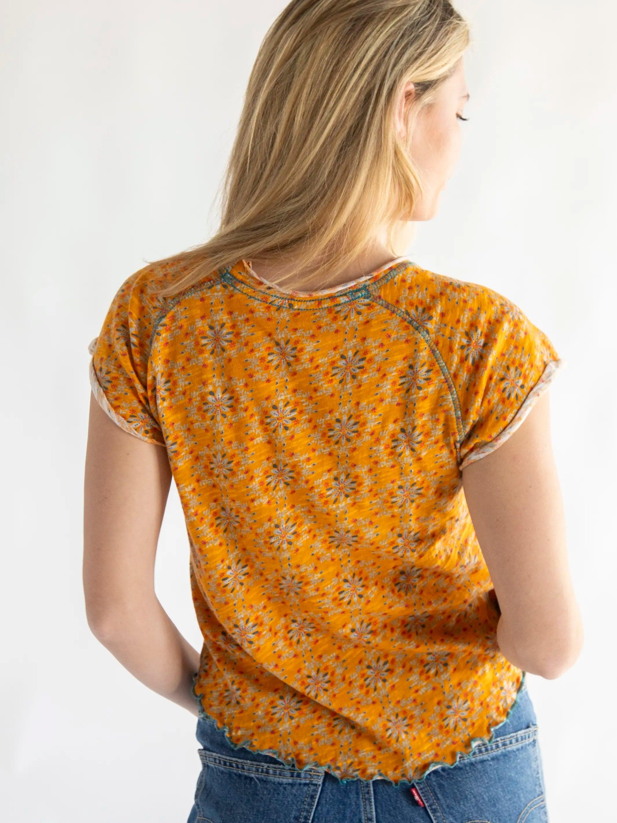 Lily Cotton Short Sleeve Tee Shirt - Yellow Medallion Product Image