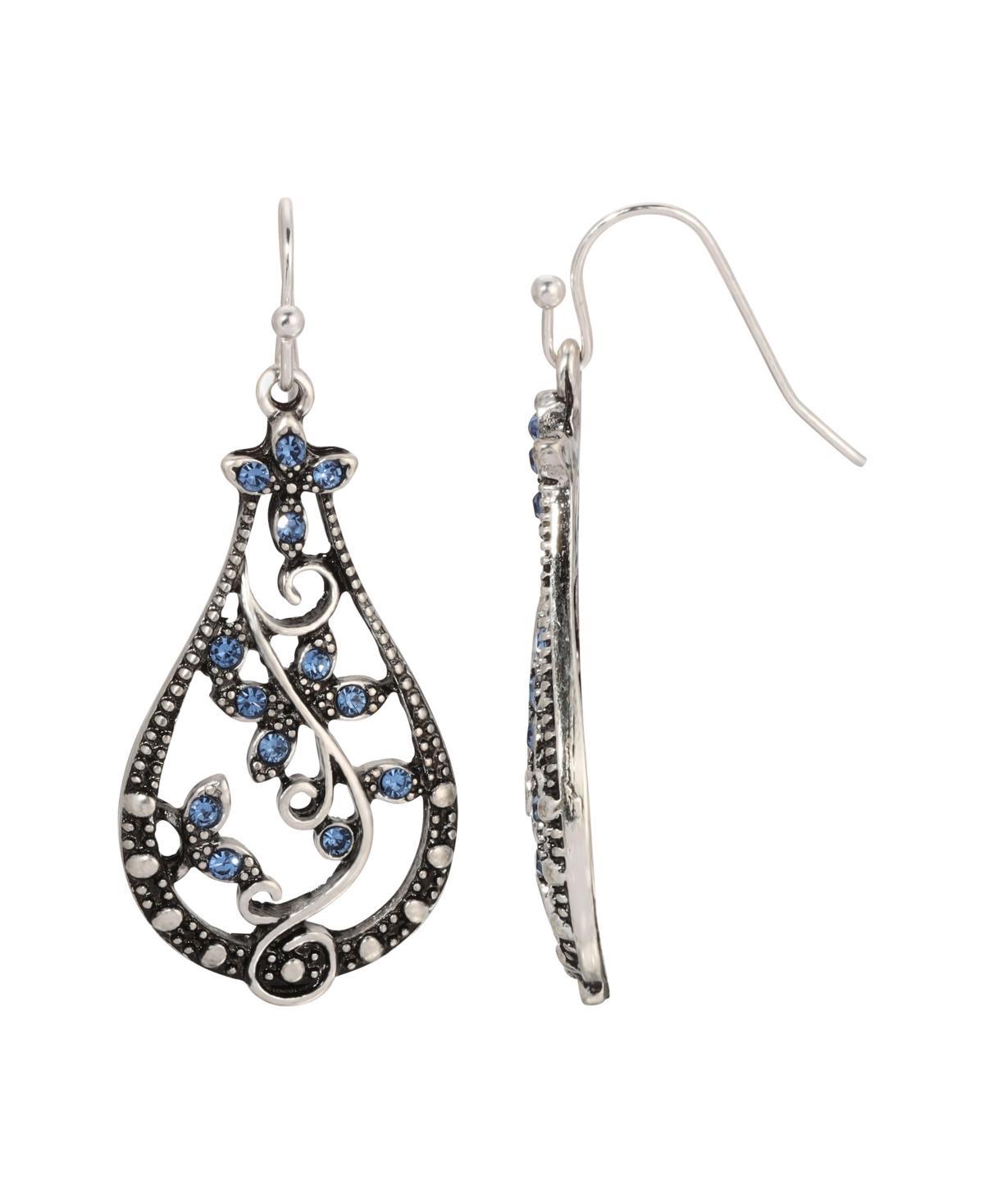 1928 Vine Filigree Sapphire Crystal Accent Earrings Product Image