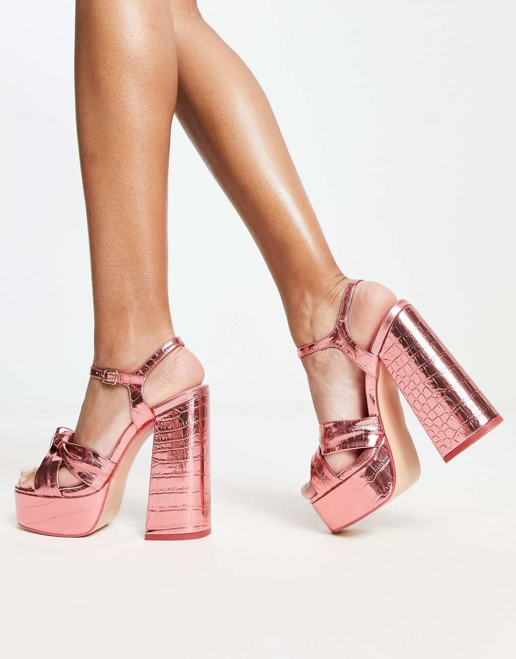 Public Desire Exclusive Kiss platform heeled sandals in pink metallic Product Image