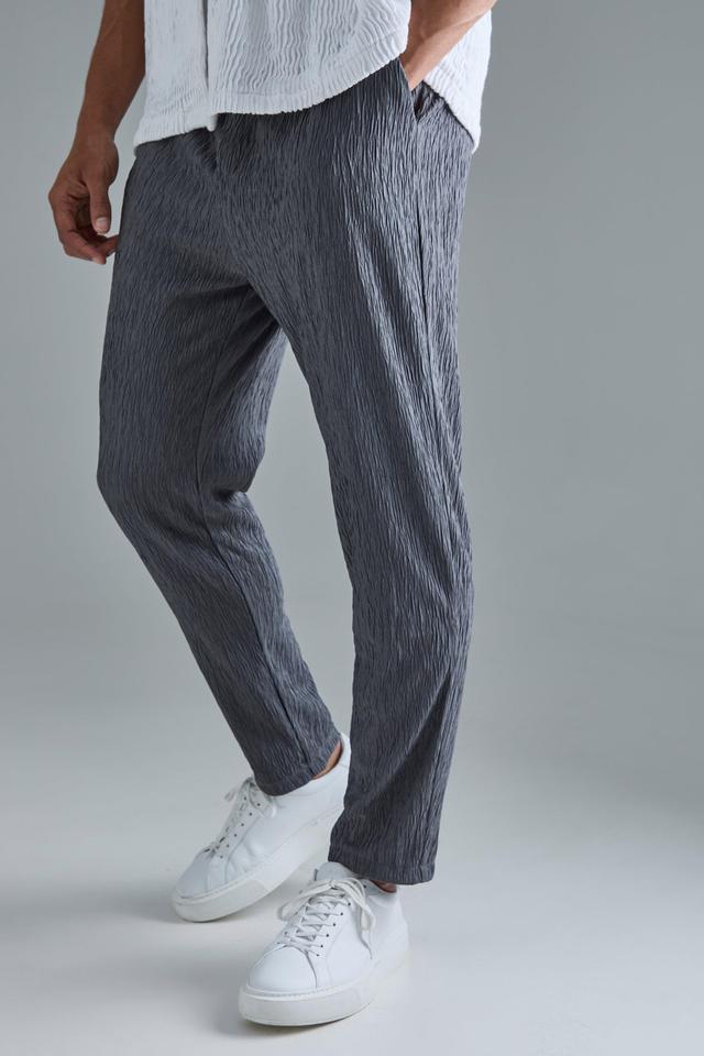 Textured Satin Elasticated Waist Tapered Pants | boohooMAN USA Product Image