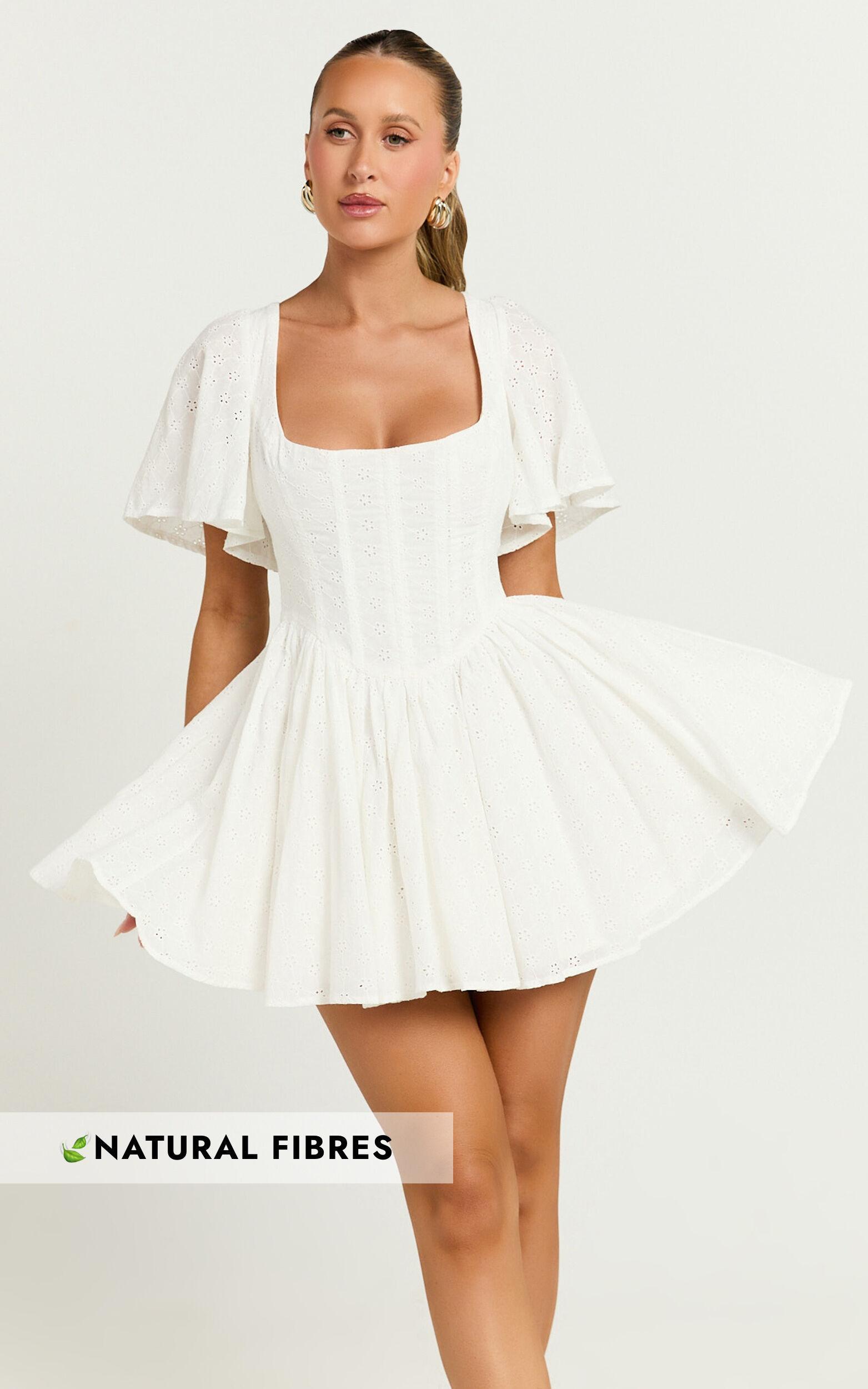 Edelyn Mini Dress - Corset Front Gathered Dress in White Product Image