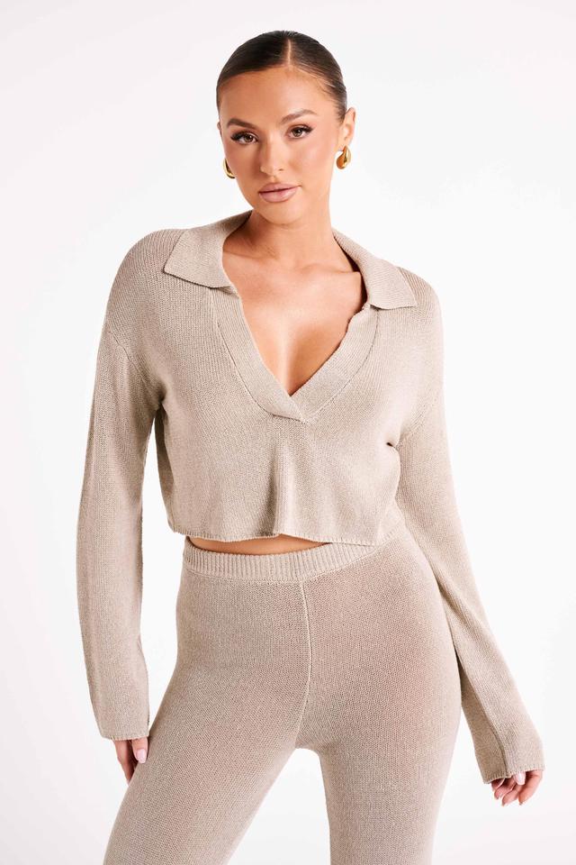 Carlota Collared Knit Jumper - Taupe Product Image