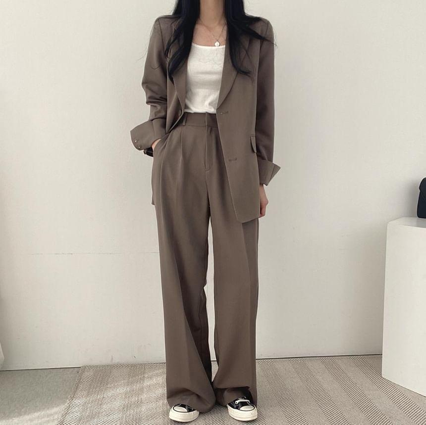 Plain Oversize Blazer / High-Waist Plain Straight-Cut Dress Pants Product Image