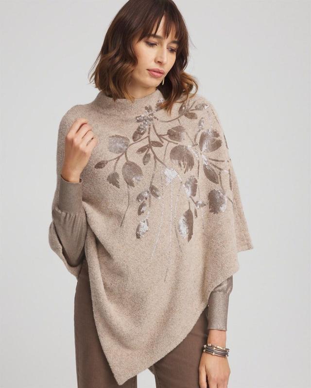 Mock Neck Floral Sequin Poncho Product Image