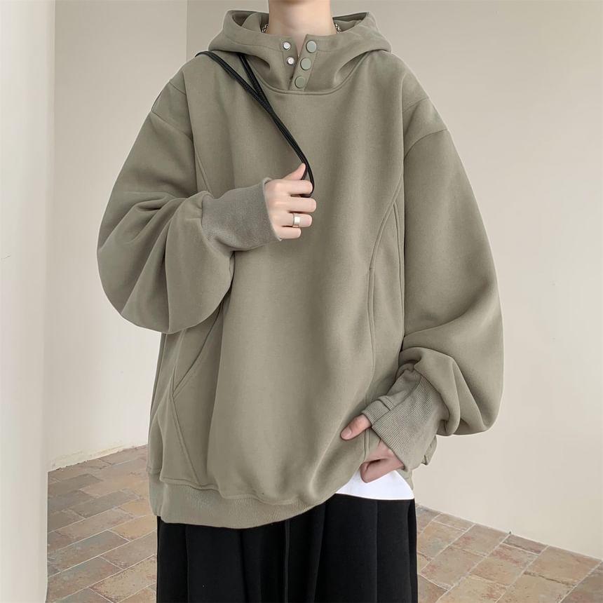 Half Buttoned Plain Hoodie Product Image