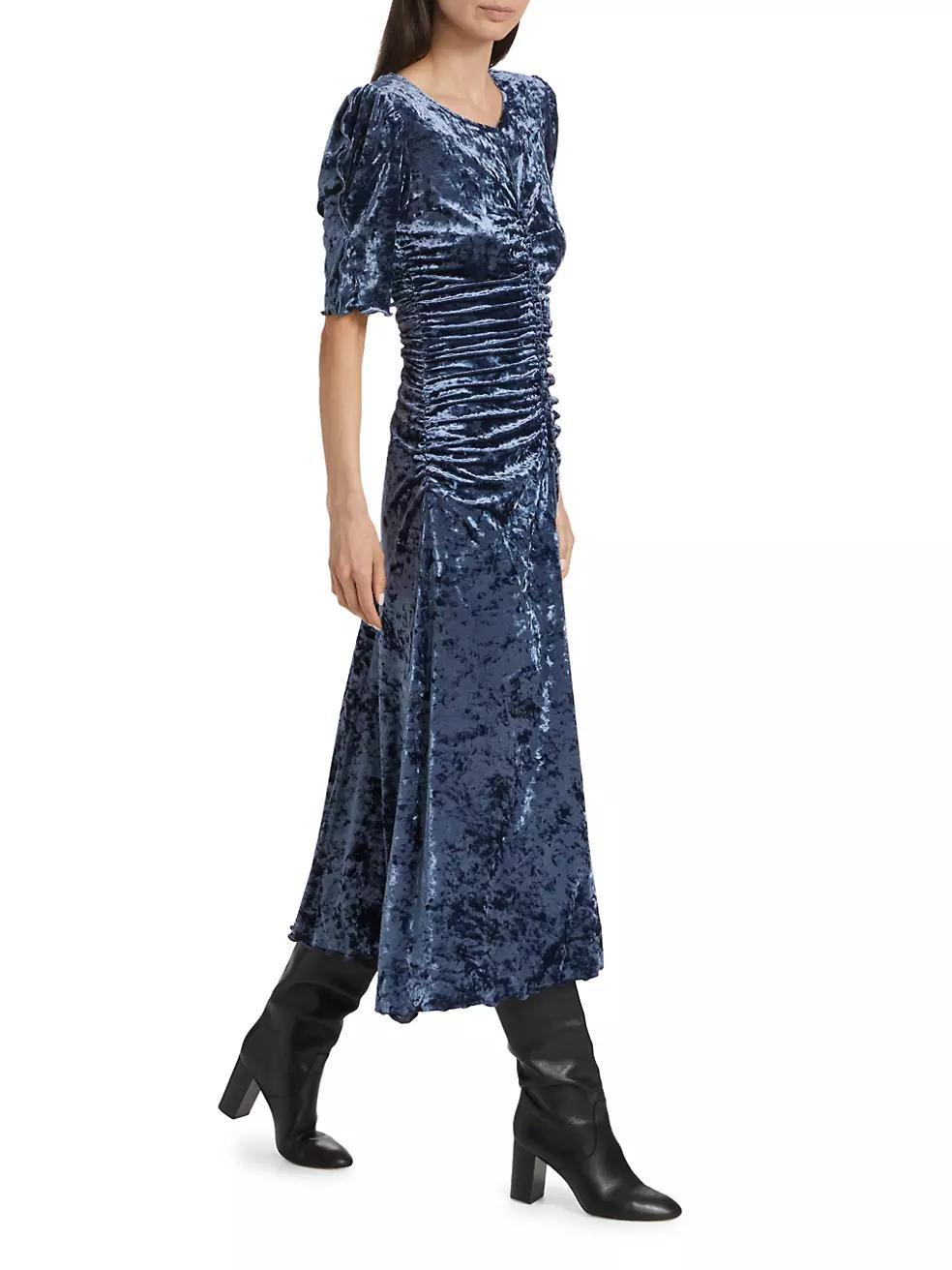 Cailyn Ruched Velvet Midi-Dress Product Image