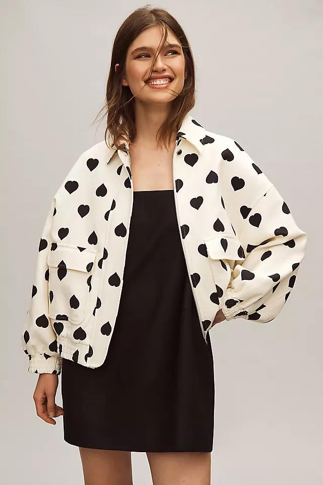 Tara Jarmon Heart-Print Linen Bomber Jacket Product Image