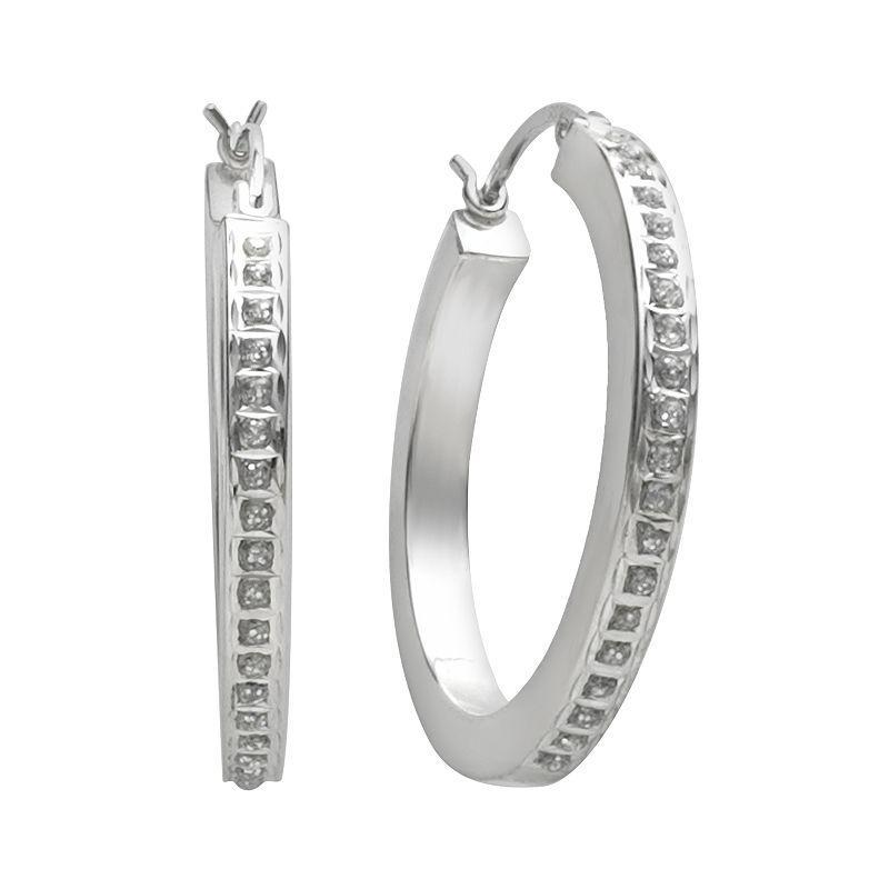 Diamond Mystique Platinum-Over-Silver Diamond Accent Hoop Earrings, Womens, Grey Product Image