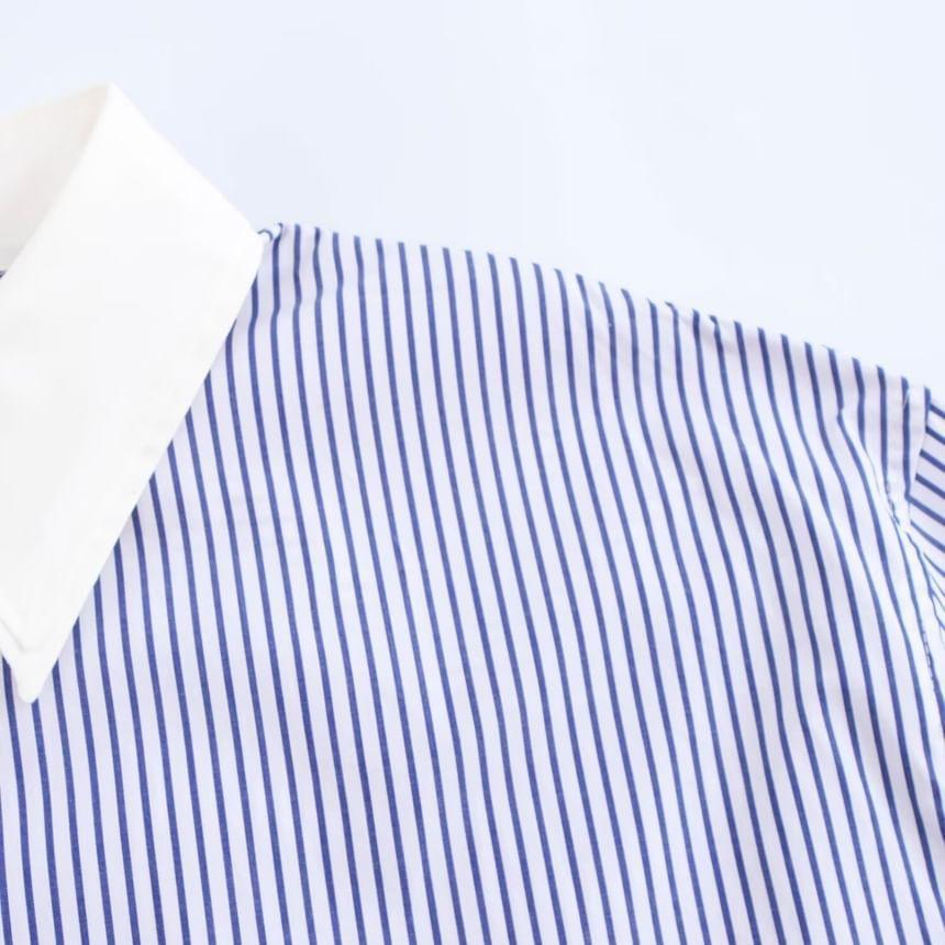 Long-Sleeve Striped Panel Shirt Product Image