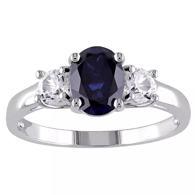 Stella Grace Sterling Silver Lab-Created Blue & White Sapphire 3-Stone Ring, Womens Product Image