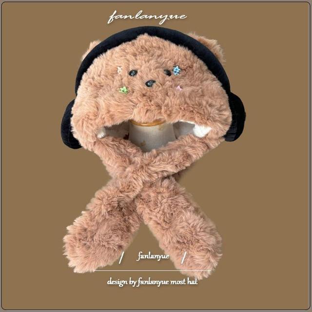 Furry Bear Scarfed Trapper Hat Product Image