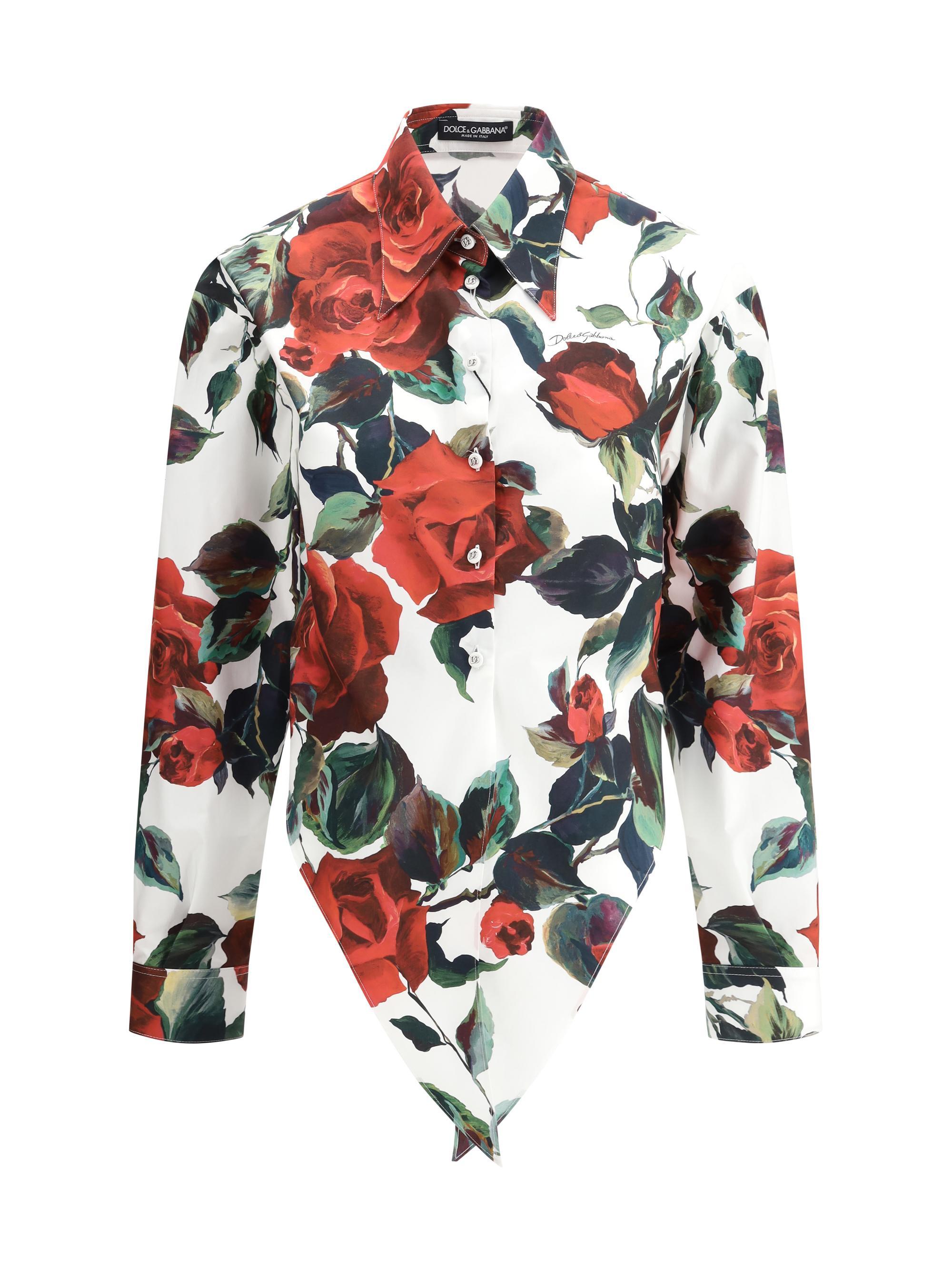 DOLCE & GABBANA Asymmetrical Rose Print Shirt In Rosa Rossa F.bco Product Image