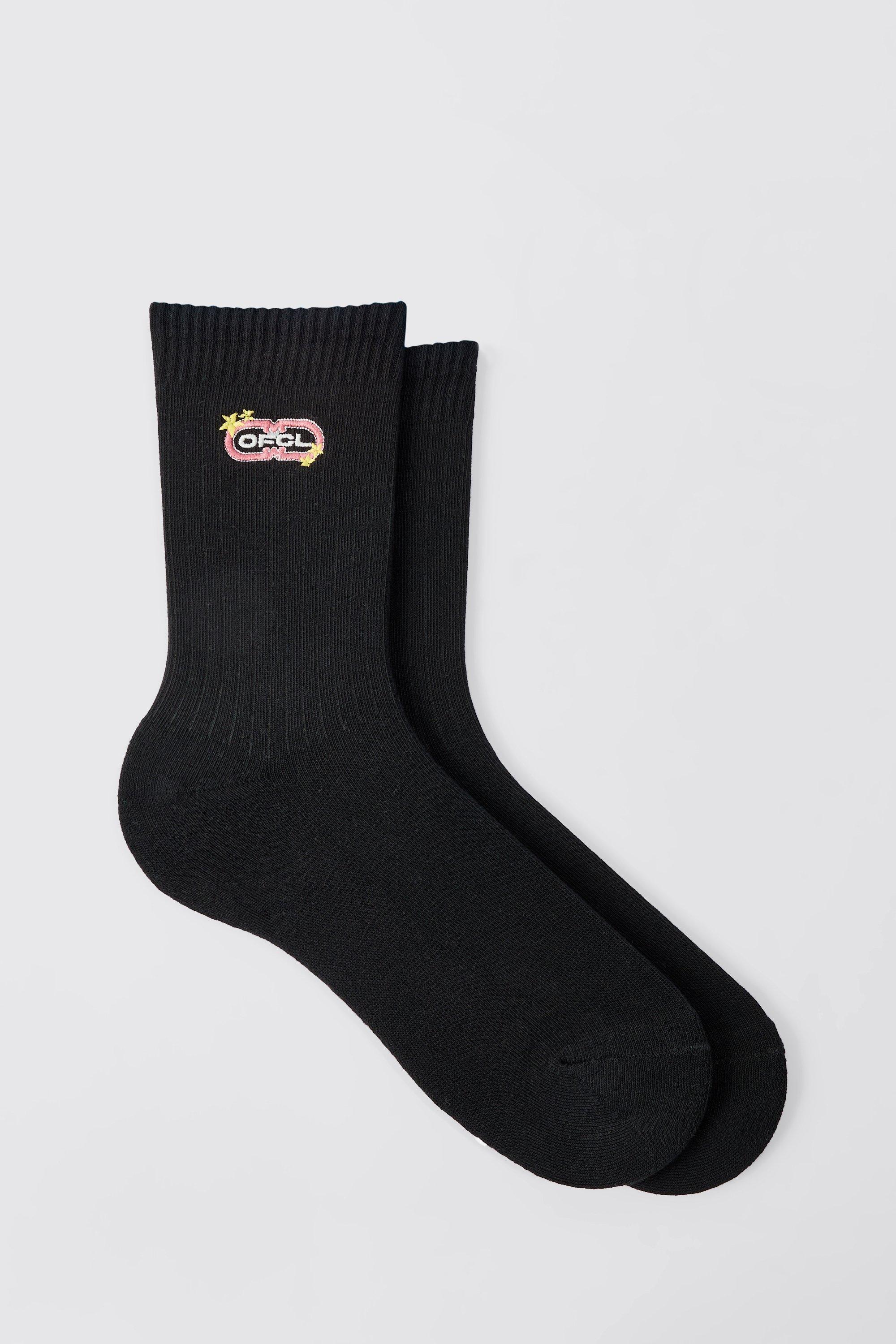 OFCL Embroidered Sports Socks | boohooMAN USA Product Image